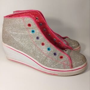 Punkie Rose Girls Pink Silver Glitter Wedge Hightop Sneakers, Size 5